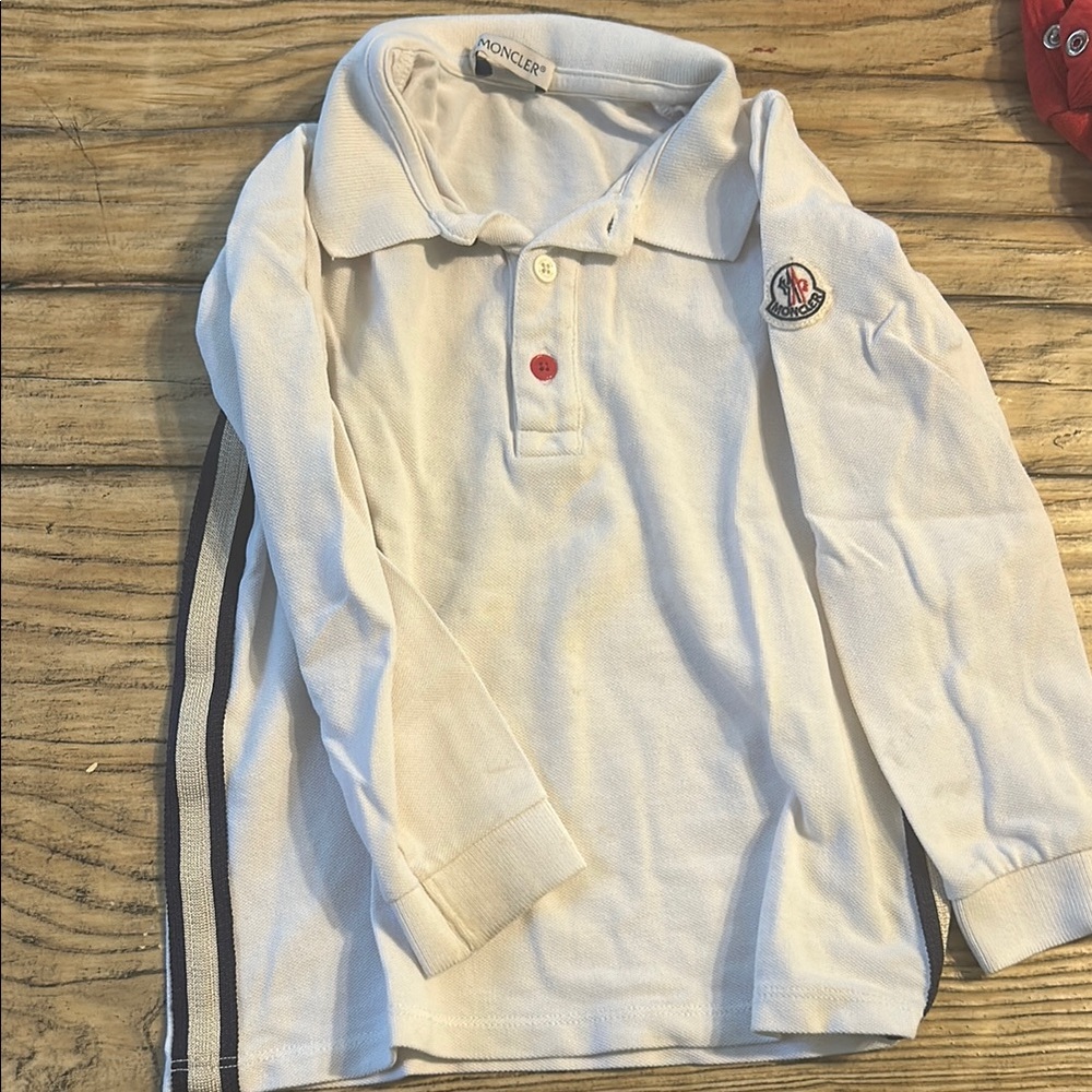 Moncler White Long Sleeve Polo Shirt with Classic Collar